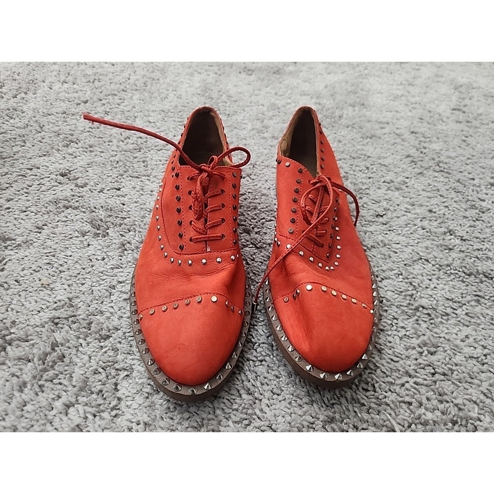 Nine West Oxfords Mens 9.5 Red Studded Leather Wingtip NWOARROY Dress Shoes
